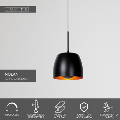 Lucide NOLAN - Lámpara colgante - Ø 24 cm - 1xE27 - Negro